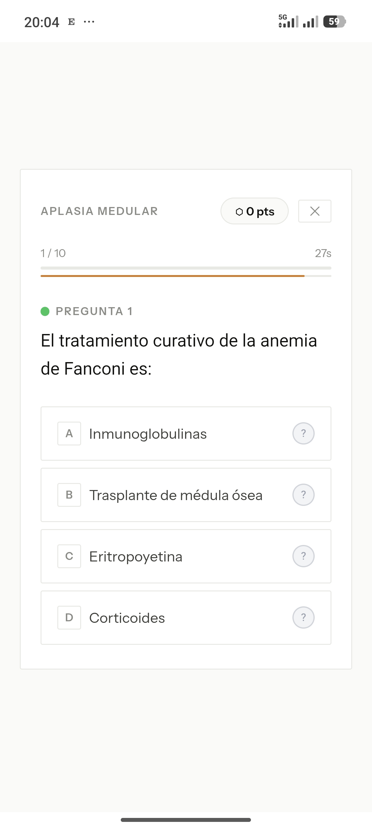 Pregunta estándar con opciones y temporizador