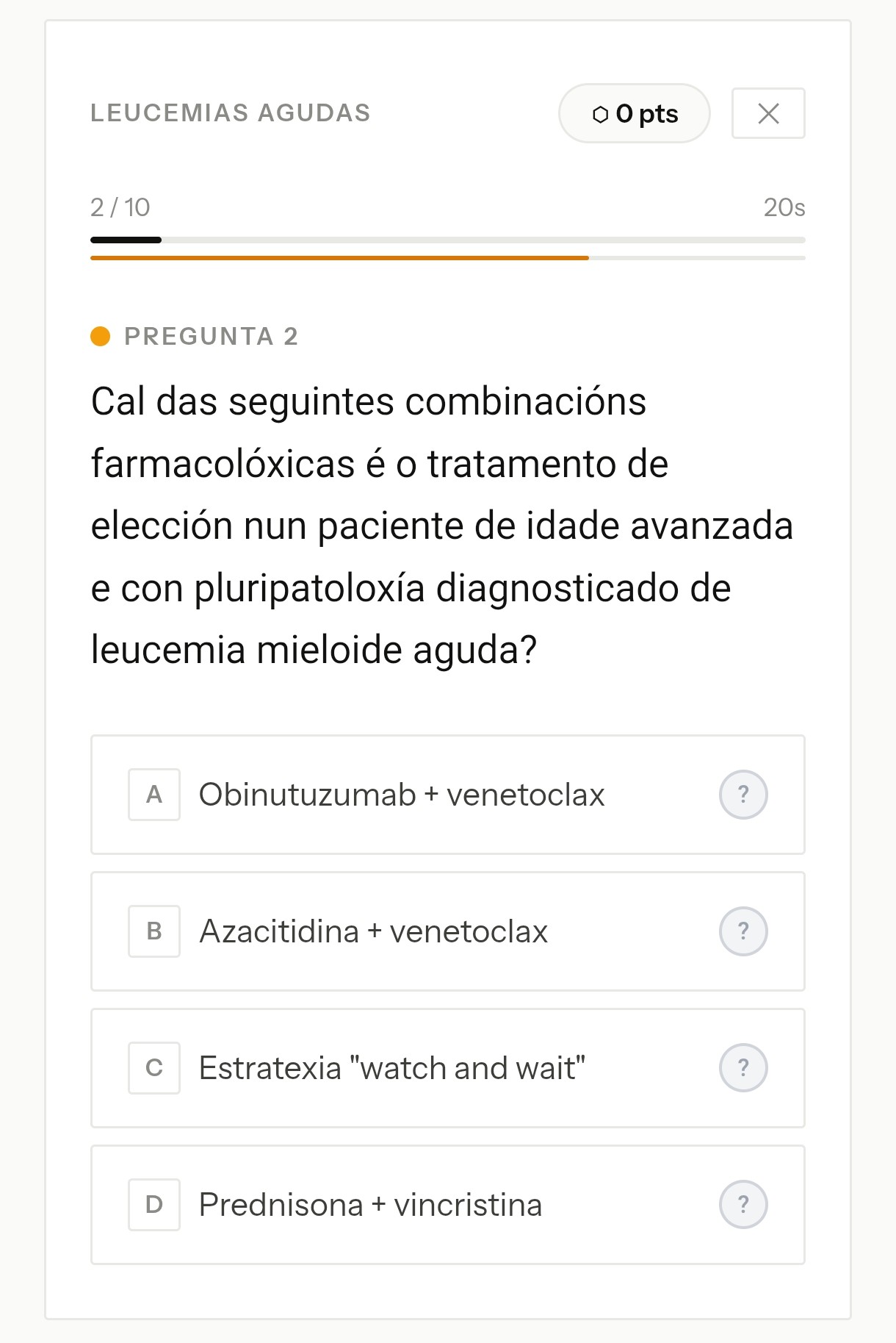 Pregunta estándar con opcións e temporizador