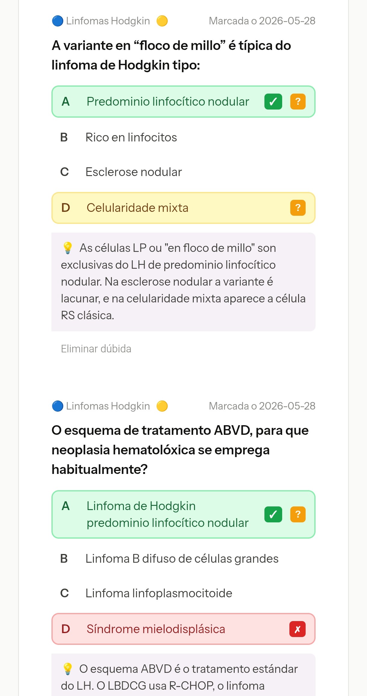 As miñas dúbidas: preguntas marcadas con ? gardadas para revisión